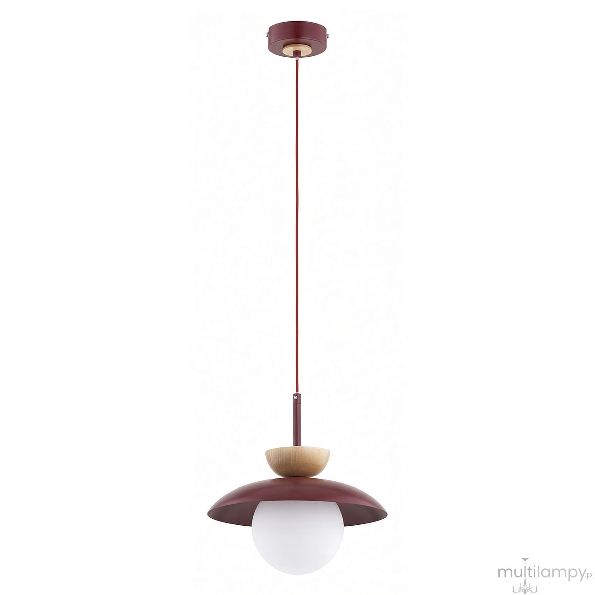 Lometi lampa wisząca 1xE14 bordowa/jasne drewno 61745