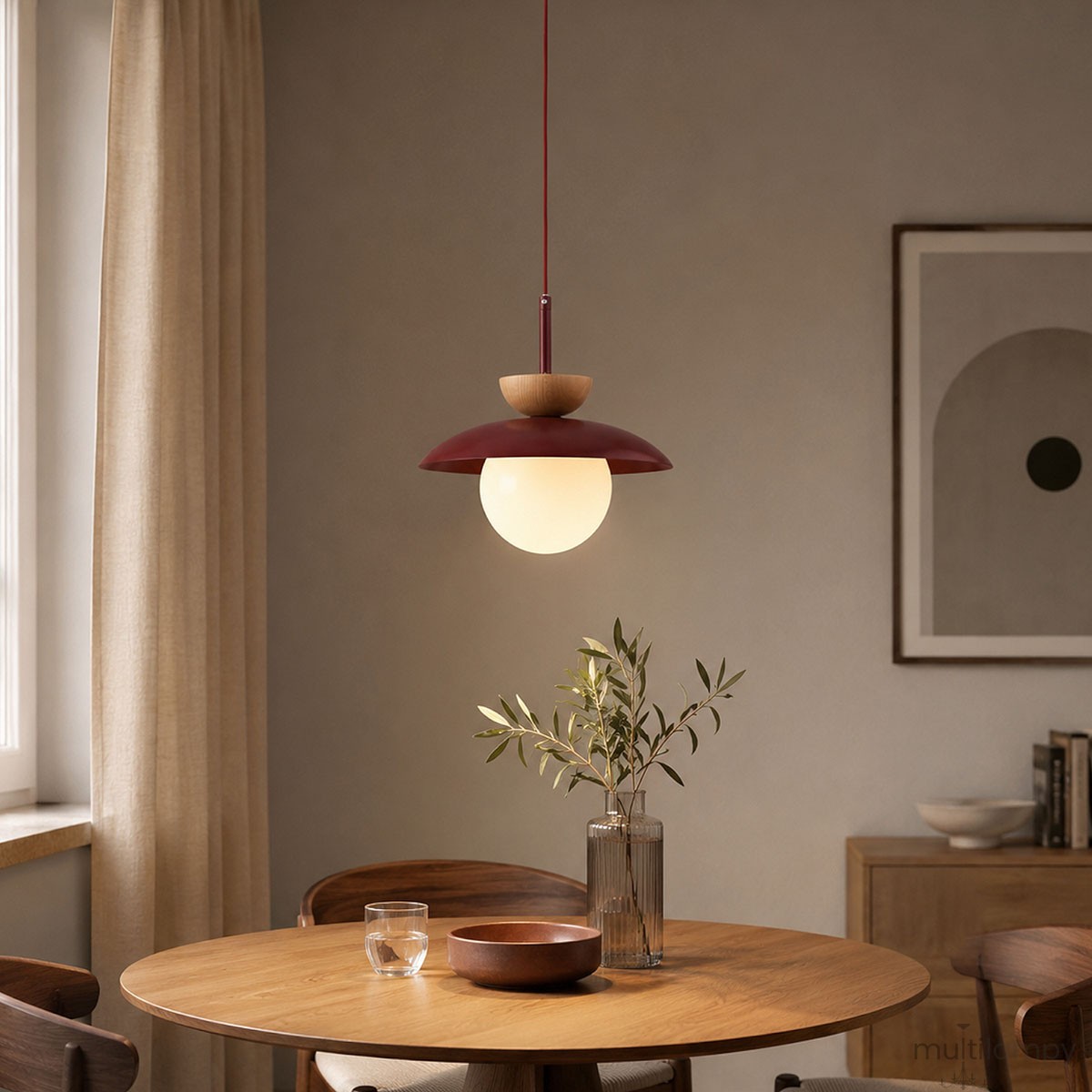 Lometi lampa wisząca 1xE14 bordowa/jasne drewno 61745