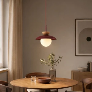 Lometi lampa wisząca 1xE14 bordowa/jasne drewno 61745