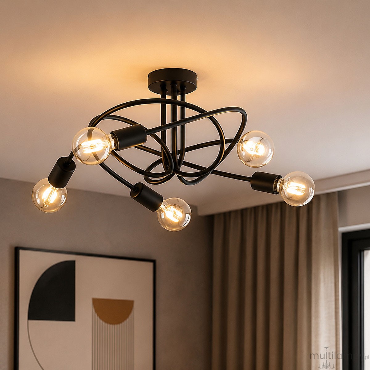 Sela lampa sufitowa 5xE27 czarna 63469