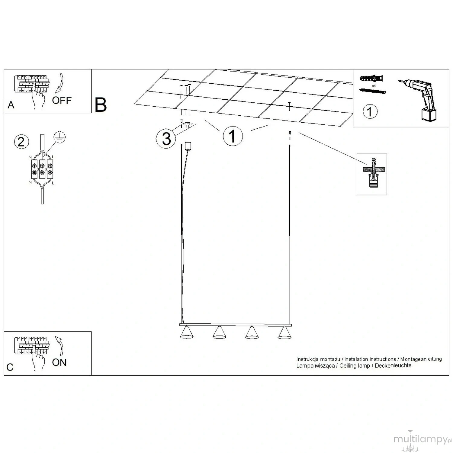 Nox 4L lampa wisząca 4xE14 żółta SL.2562