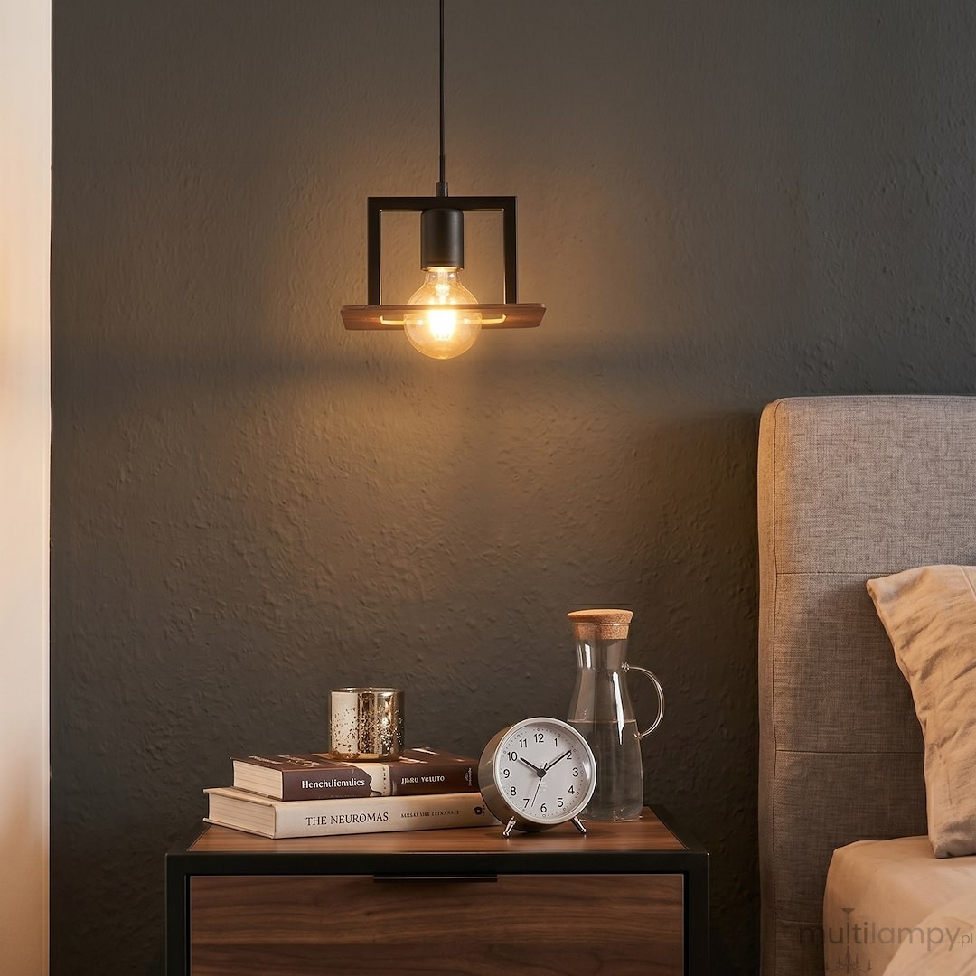 Bergen lampa wisząca 1xE27 czarna/drewno MLP2847