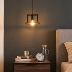 Bergen lampa wisząca 1xE27 czarna/drewno MLP2847