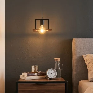 Bergen lampa wisząca 1xE27 czarna/drewno MLP2847