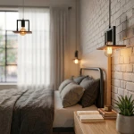 Bergen lampa wisząca 1xE27 czarna/drewno MLP2847