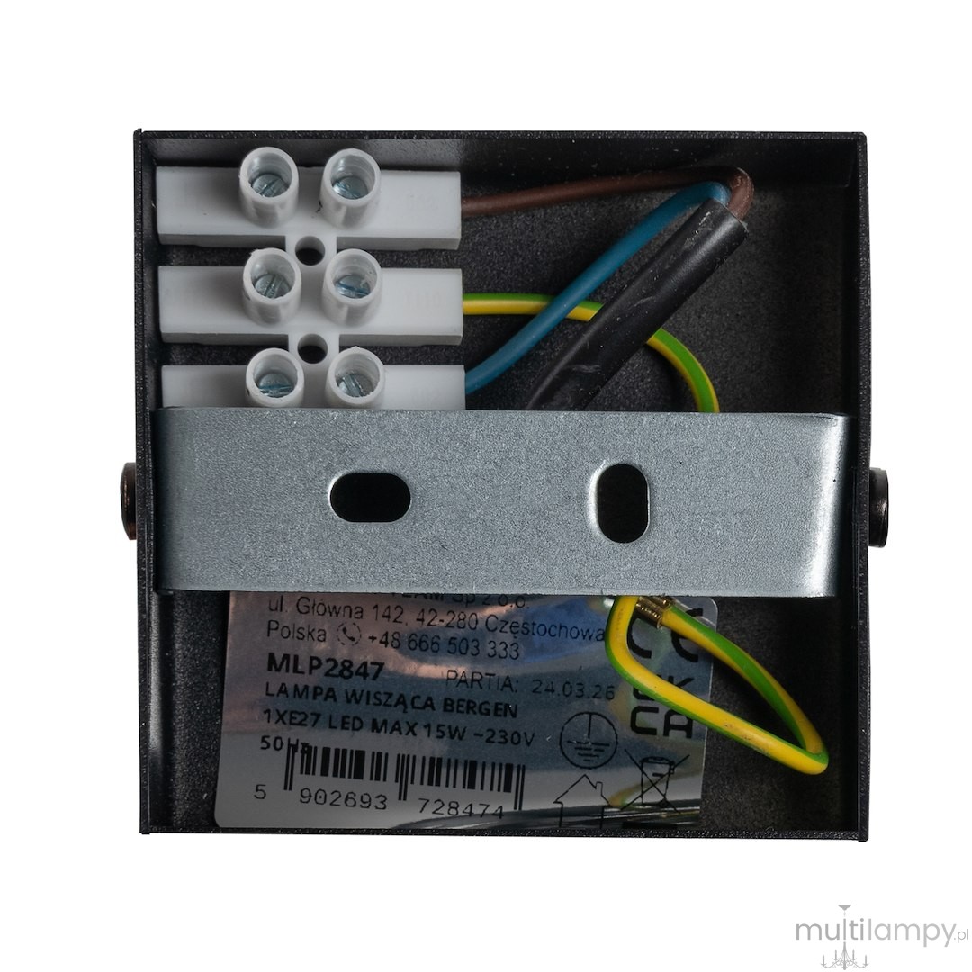 Bergen lampa wisząca 1xE27 czarna/drewno MLP2847