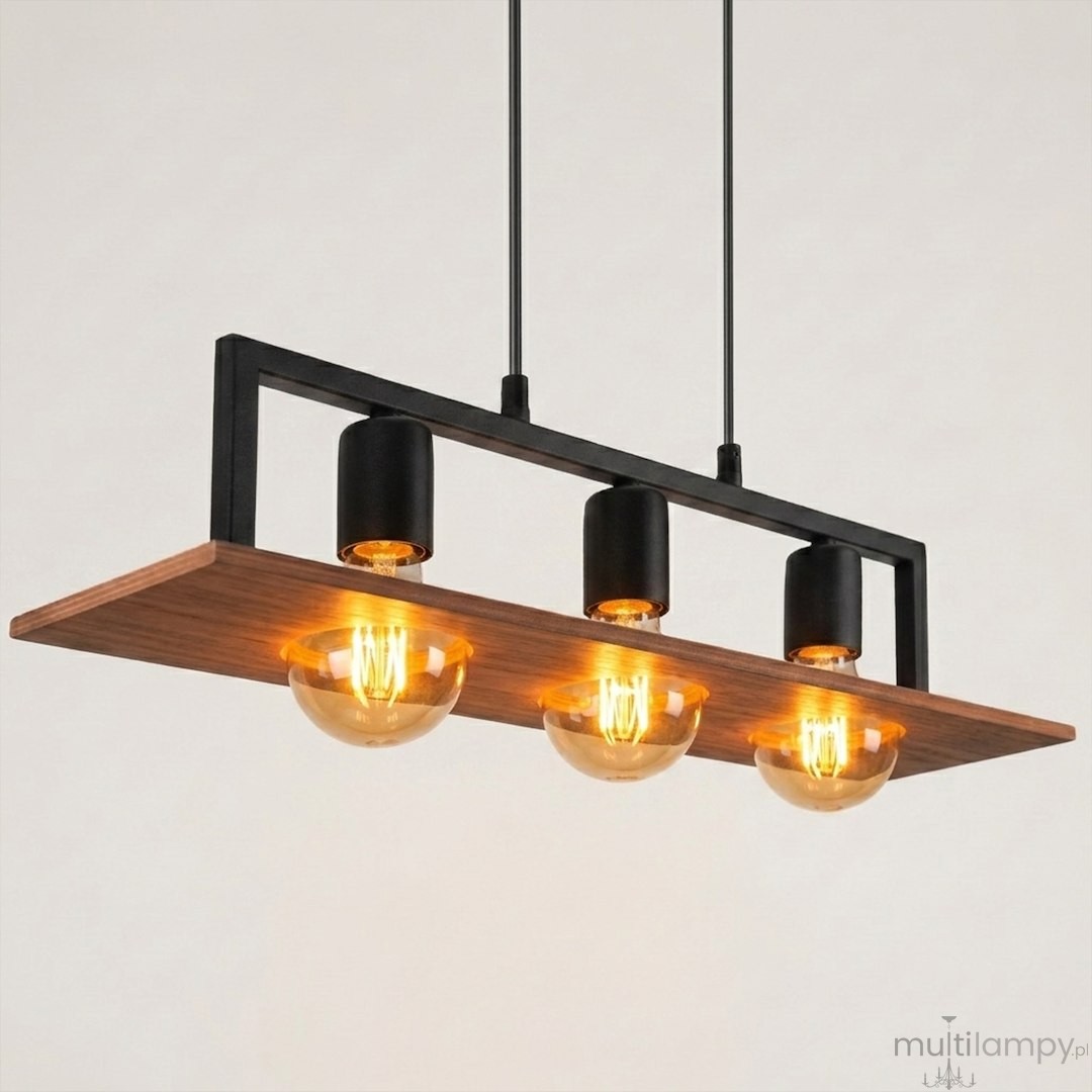 Bergen lampa wisząca 3xE27 czarna/drewno MLP2848