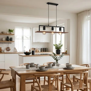Bergen lampa wisząca 3xE27 czarna/drewno MLP2848