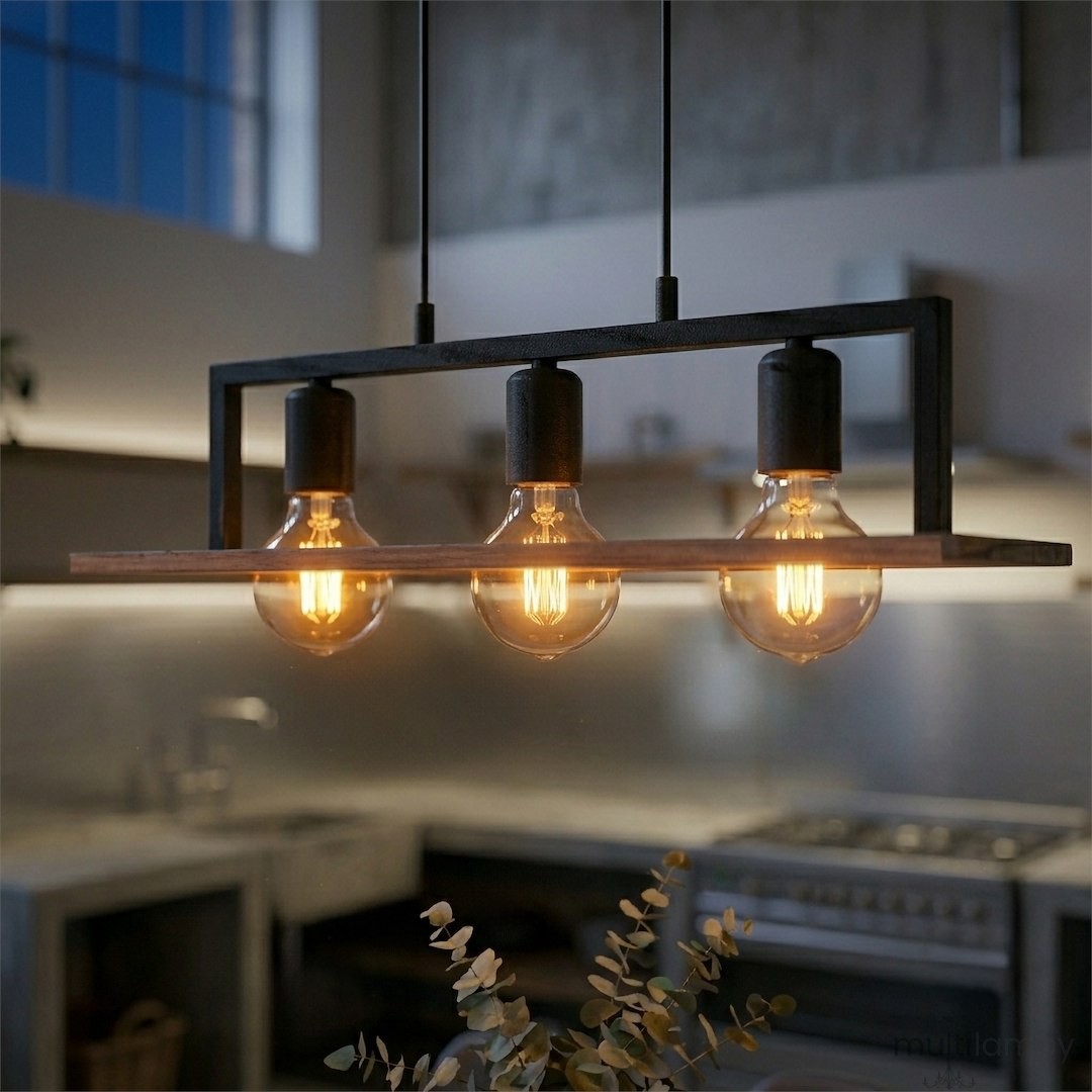 Bergen lampa wisząca 3xE27 czarna/drewno MLP2848