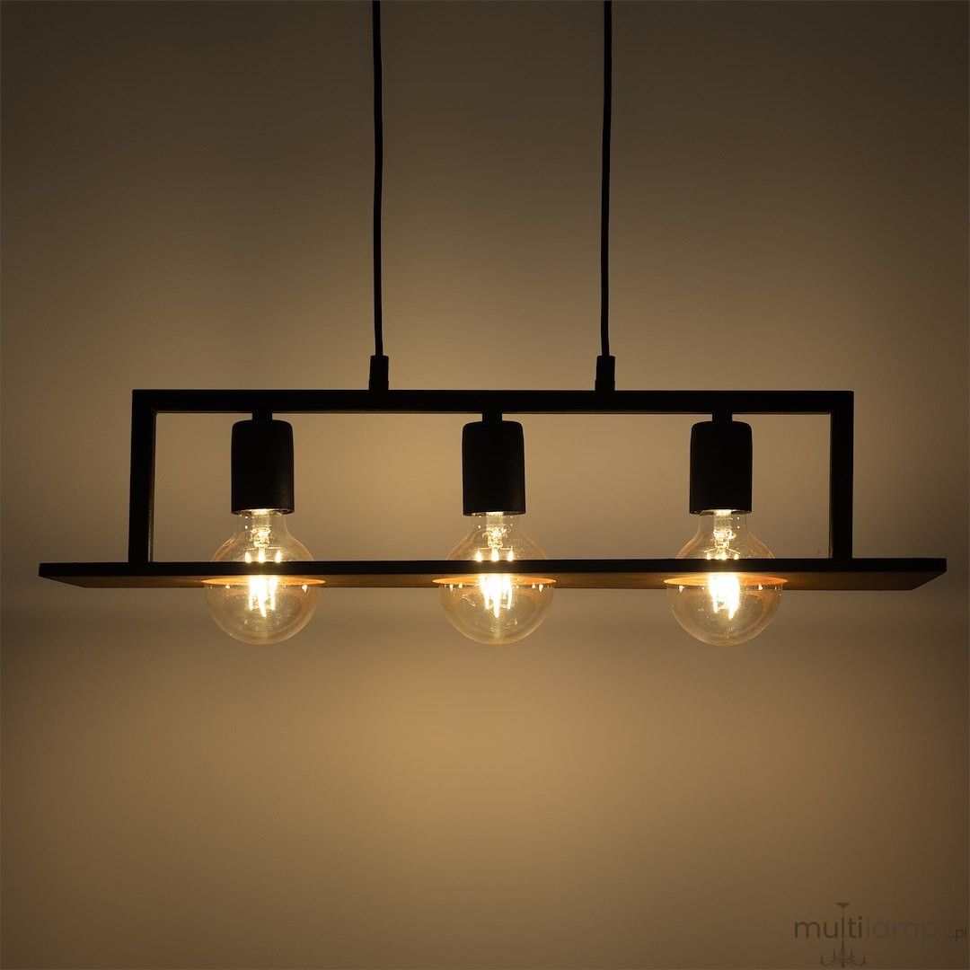 Bergen lampa wisząca 3xE27 czarna/drewno MLP2848
