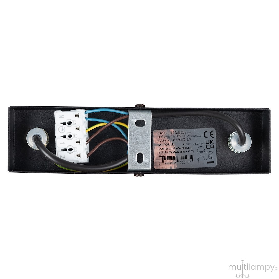 Bergen lampa wisząca 3xE27 czarna/drewno MLP2848