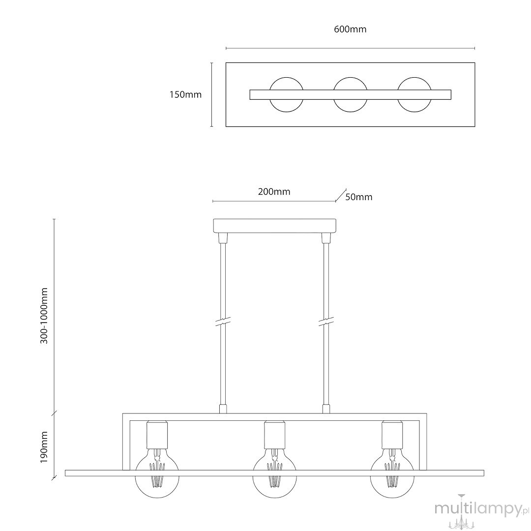 Bergen lampa wisząca 3xE27 czarna/drewno MLP2848
