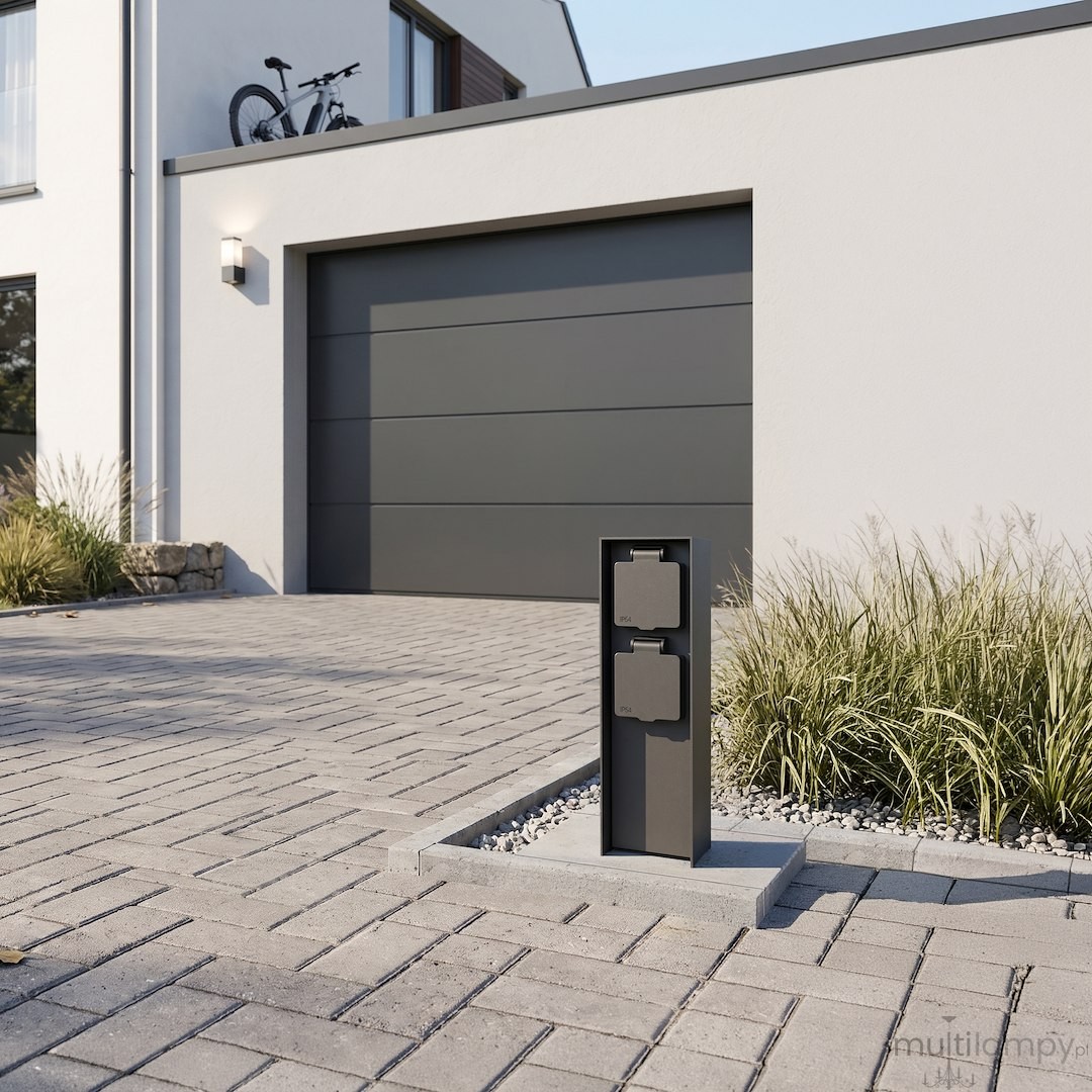 Electric słupek ogrodowy z 2 wbudowanymi gniazdami czarny EKO2901