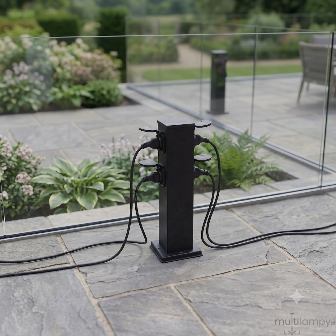 Electric słupek ogrodowy z 4 wbudowanymi gniazdami czarny EKO2900