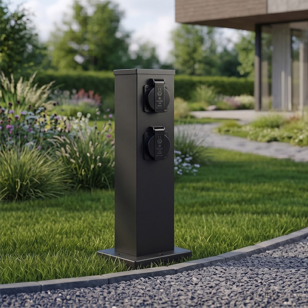 Electric słupek ogrodowy z 2 wbudowanymi gniazdami czarny EKO0432