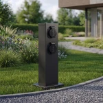 Electric słupek ogrodowy z 2 wbudowanymi gniazdami czarny EKO0432