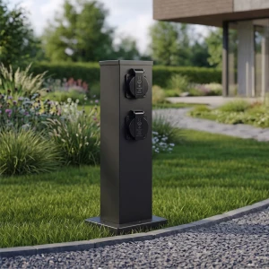 Electric słupek ogrodowy z 2 wbudowanymi gniazdami czarny EKO0432