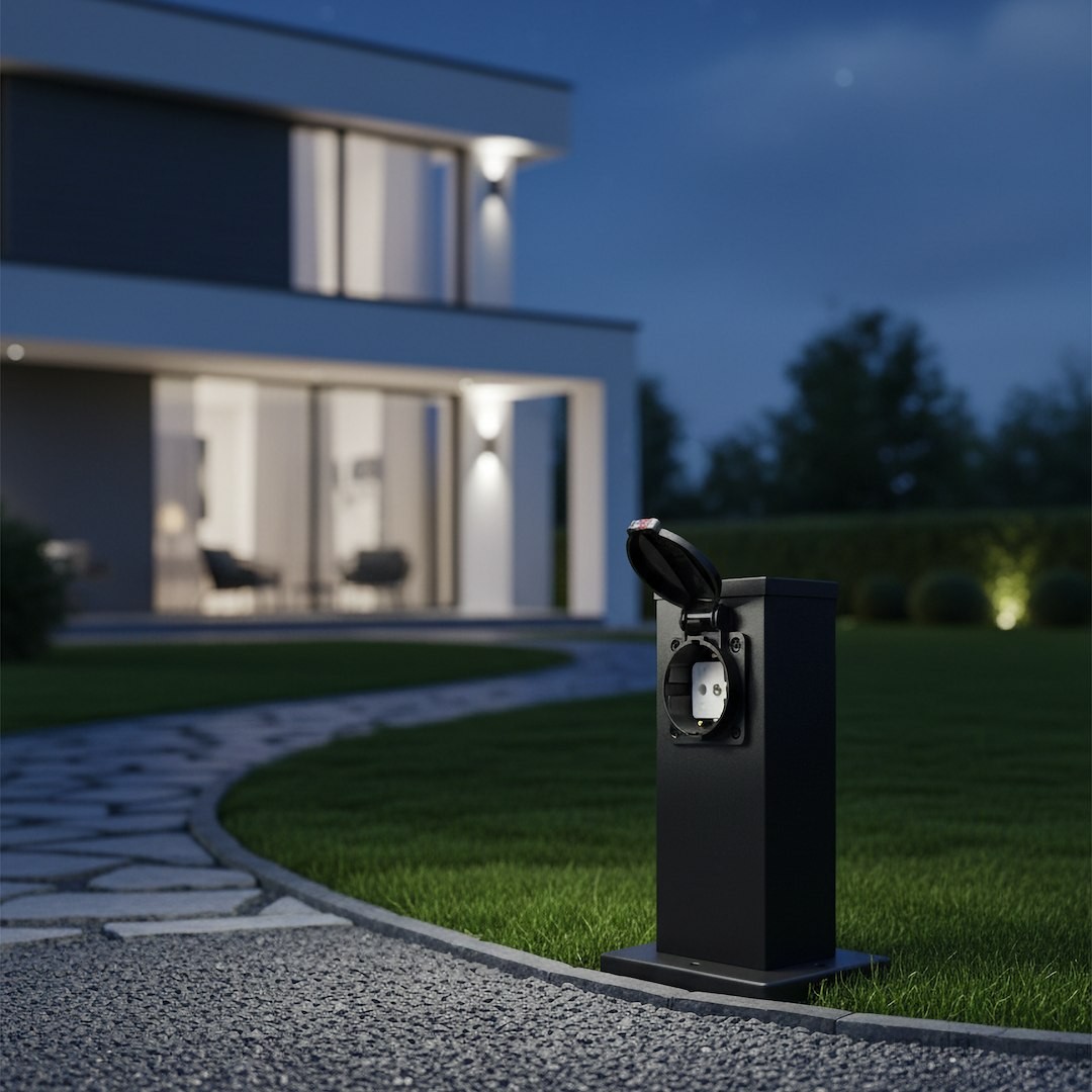 Electric słupek ogrodowy z 2 wbudowanymi gniazdami czarny EKO0431