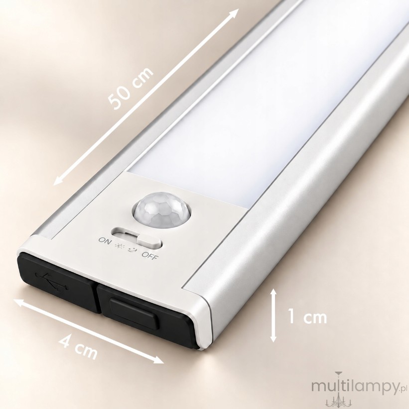 Kumo listwa podszafkowa LED 50cm USB z czujnikiem ruchu srebrna