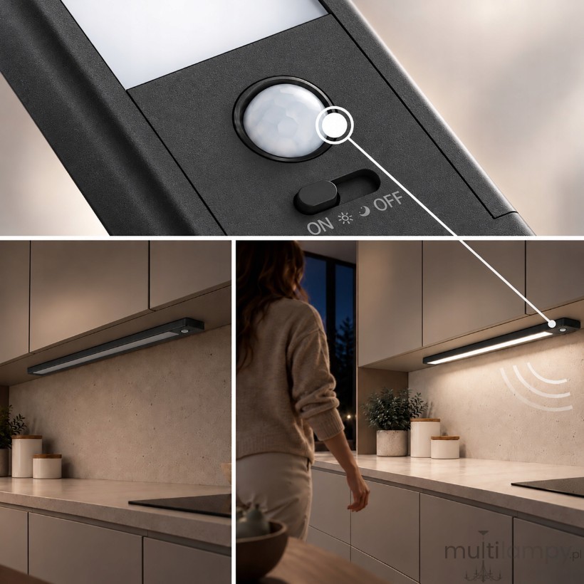 Kumo listwa podszafkowa LED 60cm USB z czujnikiem ruchu czarna