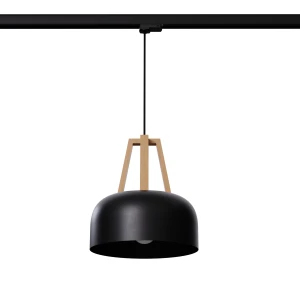 Casco lampa wisząca 1xE27 do szyny 3F czarna/naturalne drewno MYL.00199