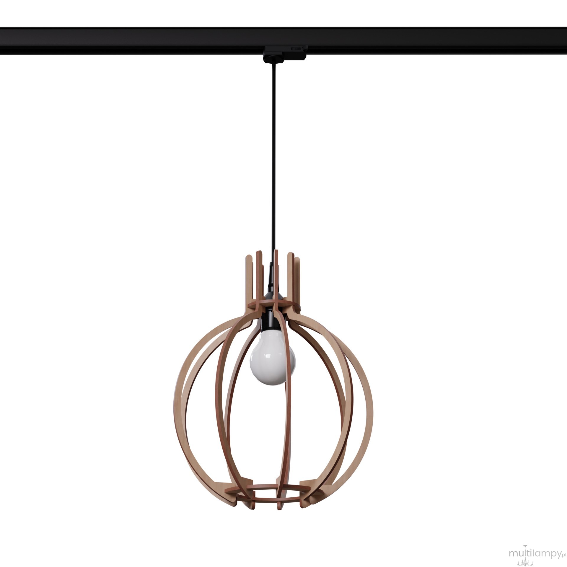 Arancia lampa wisząca 1xE27 z żarówką 7,5W/3000K do szyny 3F naturalne drewno, adapter czarny MYL.00467