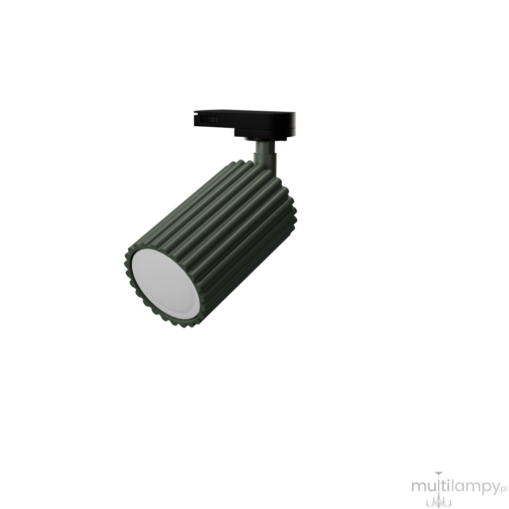 Karbon 10 plafon na przegubie 1xGU10 z żarówką 7W/3000K do szyny 3F zielony oliwkowy, adapter czarny MYL.00770