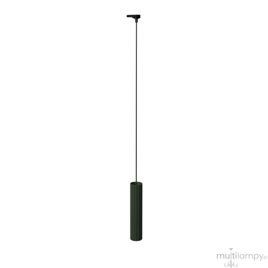 Karbon 1 lampa wisząca 1xGU10 z żarówką 7W/4000K do szyny 3F zielona oliwkowa, adapter czarny MYL.00777