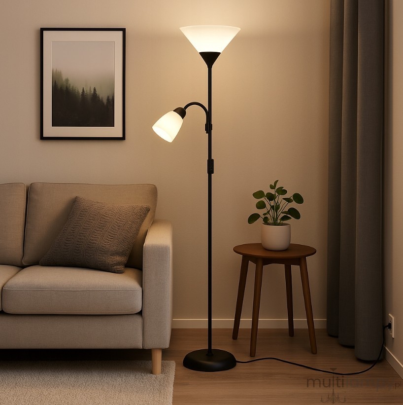 Duos lampa podłogowa 1xE27 + 1xE14 czarna