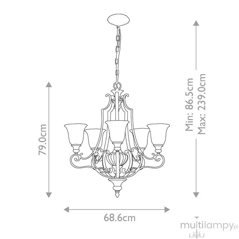 Kelham Hall lampa wisząca 5xE14 florenckie złoto