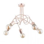 Lampa wisząca Tango 5-punktowa w kolorze miedzi. Posiada orginalne, kręcone ramiona z metalowymi uchwytami na żarówki. Widoczne przezroczyste żarówki w kształcie kul. Montowana sufitowo, w nowoczesnym stylu.
