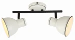 Lampa sufitowa Zumba 2-punktowa w kolorze białym z czarnymi detalami, z dwoma regulowanymi reflektorami o okrągłym kształcie. Ujęcie z dołu, montowana na płaskim suficie, ukazuje zarówno klosze, jak i mocowanie.