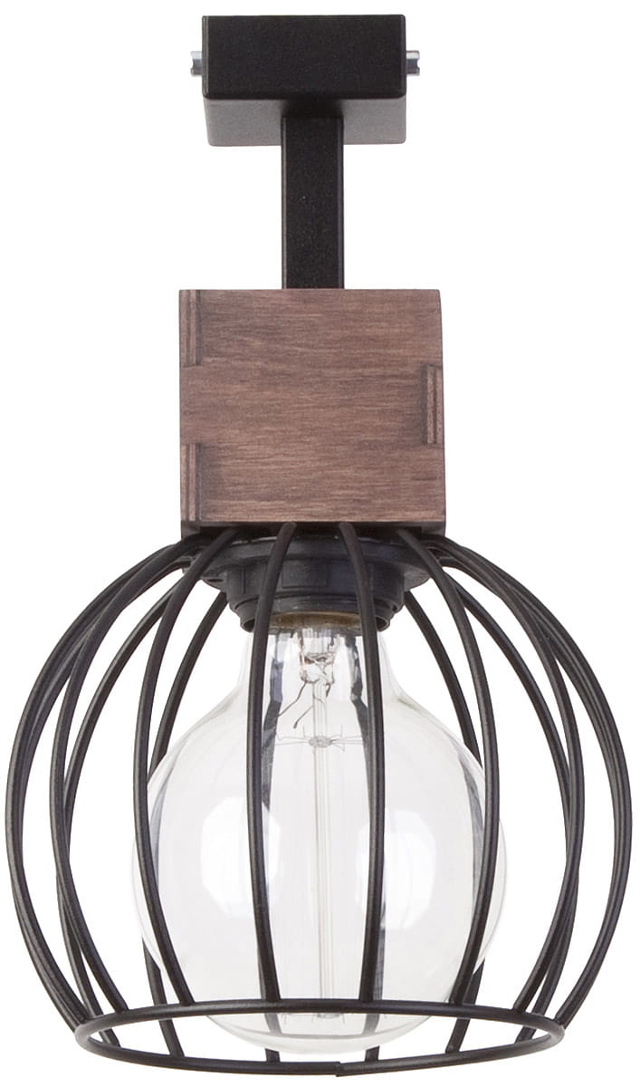 Lampa sufitowa 1-punktowa Milan w kolorze brązowym, z metalowym kloszem w formie siatki. Posiada przezroczystą żarówkę. Ujęcie frontalne, lampa zamontowana na płaskiej podstawie. Prosty, industrialny design.