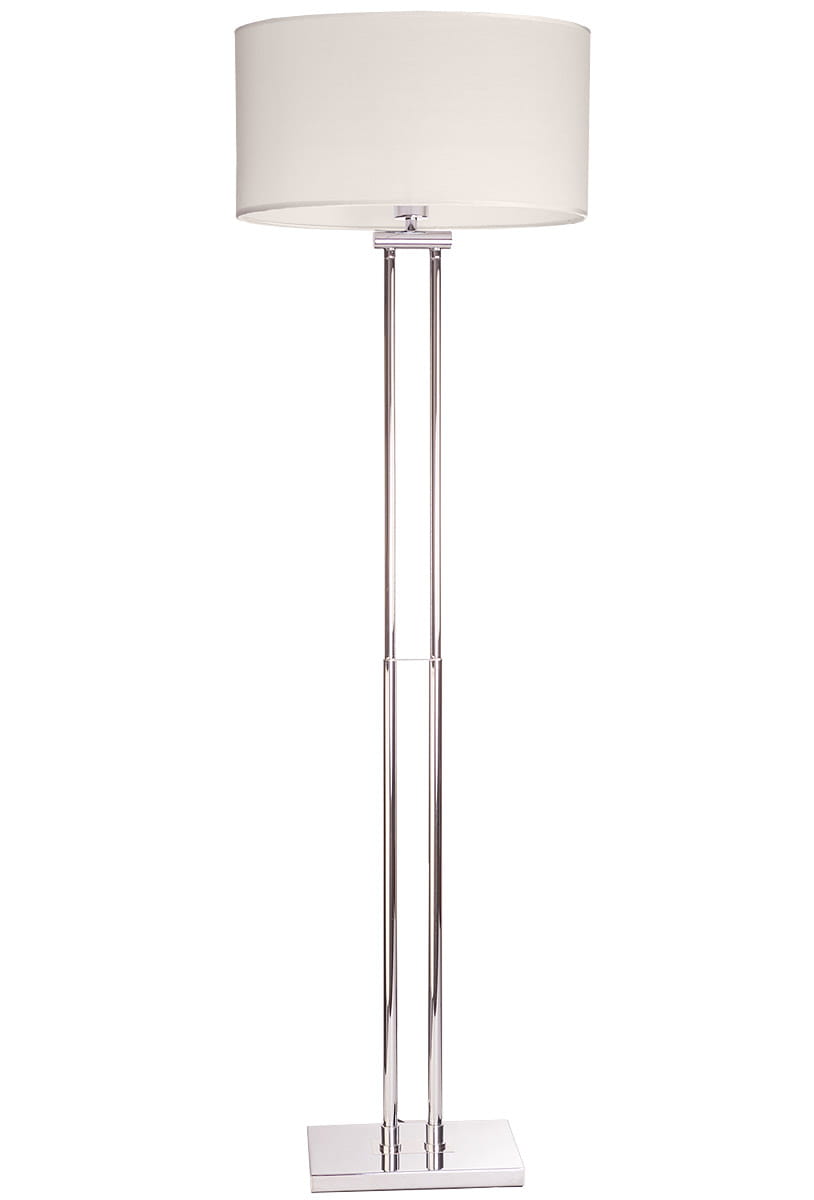 Lampa podłogowa Athens 1-punktowa, z okrągłym abażurem w kolorze białym i metalową, chromowaną podstawą. Stoi w pozycji pionowej, z dwoma cienkimi nóżkami. Prosty, nowoczesny design, idealna do różnych aranżacji wnętrz.