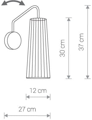Biały kinkiet Dover 1-punktowy o wysokości 37 cm i szerokości 27 cm. Klosz w kształcie stożka, teksturowany, o średnicy 12 cm. Metalowa, regulowana ramię w formie łuku. Idealny do nowoczesnych wnętrz.