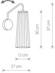 Biały kinkiet Dover 1-punktowy o wysokości 37 cm i szerokości 27 cm. Klosz w kształcie stożka, teksturowany, o średnicy 12 cm. Metalowa, regulowana ramię w formie łuku. Idealny do nowoczesnych wnętrz.