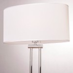 Lampa podłogowa Athens 1-punktowa z białym, okrągłym kloszem z tkaniny i chromowanym stelażem. Klosz umieszczony na dwóch prostych nogach, widok z góry na detal klosza i mocowania. Tło jasne, neutralne.
