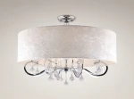 Lampa sufitowa Amsterdam 8-punktowa z okrągłym kloszem w kolorze białym i chromowanymi detalami. Ujęcie frontalne, z widocznymi kryształowymi zwisami. Elegancki design, idealna do nowoczesnych wnętrz.