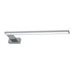 Kinkiet Shine LED IP44 w kolorze chromu, z prostokątnym ramieniem o długości 45 cm, z wbudowanym źródłem światła LED. Ułożony poziomo, montowany na ścianie, z białym kloszem emitującym światło. Idealny do łazienek i innych wilgotnych pomieszczeń.