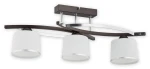 Lampa sufitowa 3-punktowa Astred O2283 W3 RW, w kolorze brązowym z chromowanymi detalami, z trzema białymi kloszami w kształcie cylindrów. Ujęcie frontalne, zamontowana na suficie, z widocznymi prostymi liniami i nowoczesnym designem.