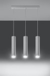 Lagos lampa wisząca 3-punktowa w kolorze białym, składająca się z trzech cylindrycznych kloszy zawieszonych na cienkich linkach. Klosze emitują światło z dolnej części, a całość zamontowana jest na prostokątnej podstawie.