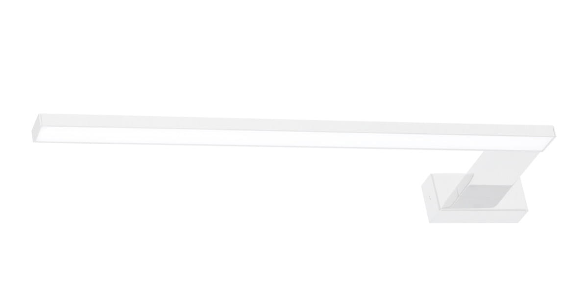 Kinkiet Shine LED IP44 w kolorze białym, z prostokątną, cienką lampą umieszczoną na kwadratowej podstawie. Produkt widoczny z boku, podkreślający nowoczesny design i funkcjonalność oświetlenia do wnętrz.
