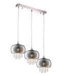 Lampa wisząca Starlight 3-punktowa ML3787 z metalowym, chromowanym stelażem, zawieszona na trzech sznurkach. Każda kula ma srebrną, teksturowaną powierzchnię i ozdobne kryształki zwisające na dole. Wysoka estetyka, idealna do nowoczesnych wnętrz.
