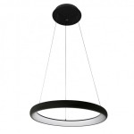 Lampa wisząca Alessia D51 LED 3000K, czarna, o okrągłym kształcie. Zawieszona na cienkich linkach, z okrągłą oprawą, emitującą światło z białym kloszem. Kąt ujęcia: frontalny. Wysoka nowoczesność i prostota designu.