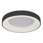 Plafon LED Giulia D48 w kolorze czarnym, okrągły, z białą, matową oprawą. Ujęcie z góry, pokazujące krawędź lampy oraz centralną, gładką powierzchnię. Prosty design, idealny do nowoczesnych wnętrz.