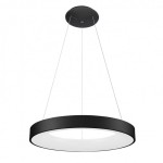 Czarna lampa wisząca Giulia D60 LED z okrągłym kloszem, zawieszona na cienkich linkach. Wewnętrzna część klosza jest biała, co kontrastuje z zewnętrzną czarną ramą. Lampa ma nowoczesny, minimalistyczny design, idealna do wnętrz.
