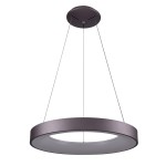 Brązowa lampa wisząca Giulia D60 LED z okrągłym kloszem, zawieszona na cienkich linkach. Klosz z matowego materiału, z białym wnętrzem, emitującym światło. Ujęcie z boku, na białym tle, podkreślające minimalistyczny design.