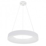 Lampa wisząca Giulia D80 LED w kolorze białym, o okrągłym kształcie. Zawieszona na cienkich linkach, z prostym, minimalistycznym designem. Widoczne elementy montażowe oraz gładka, matowa powierzchnia.