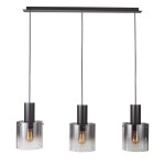 Lampa wisząca Javier 3-punktowa MD17076-3B BK, z trzema szklanymi kloszami w gradientowym odcieniu szarości, zawieszona na czarnych linkach. Metalowe elementy w kolorze czarnym, idealna do nowoczesnych wnętrz.
