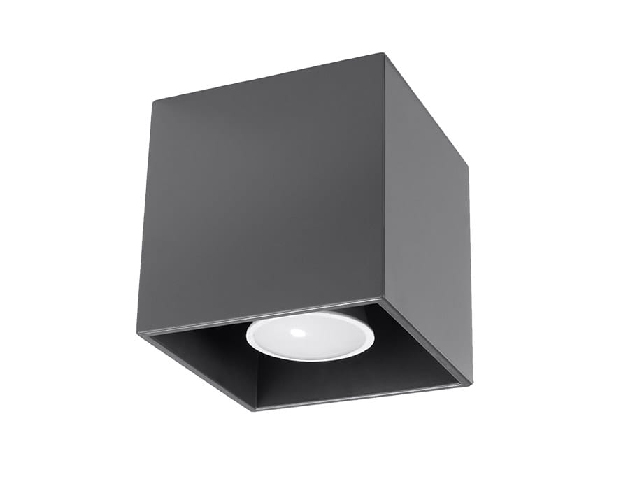 Lampa sufitowa Quad 1-punktowa w kolorze antracytowym o kwadratowej formie. Posiada białą, okrągłą oprawę na żarówkę, montowana na suficie. Produkt widoczny z góry, podkreślający minimalistyczny design.